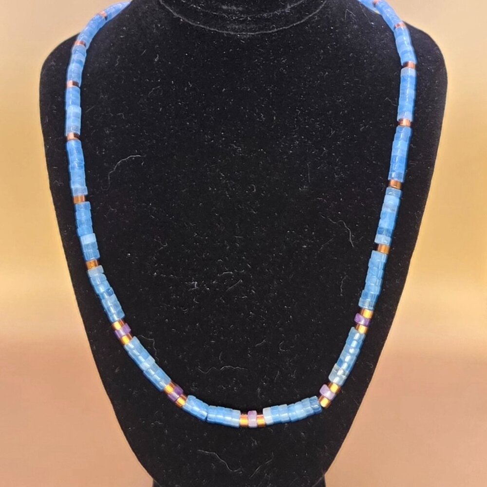 Aquamarine, Lepidolite and Copper Beaded Necklace